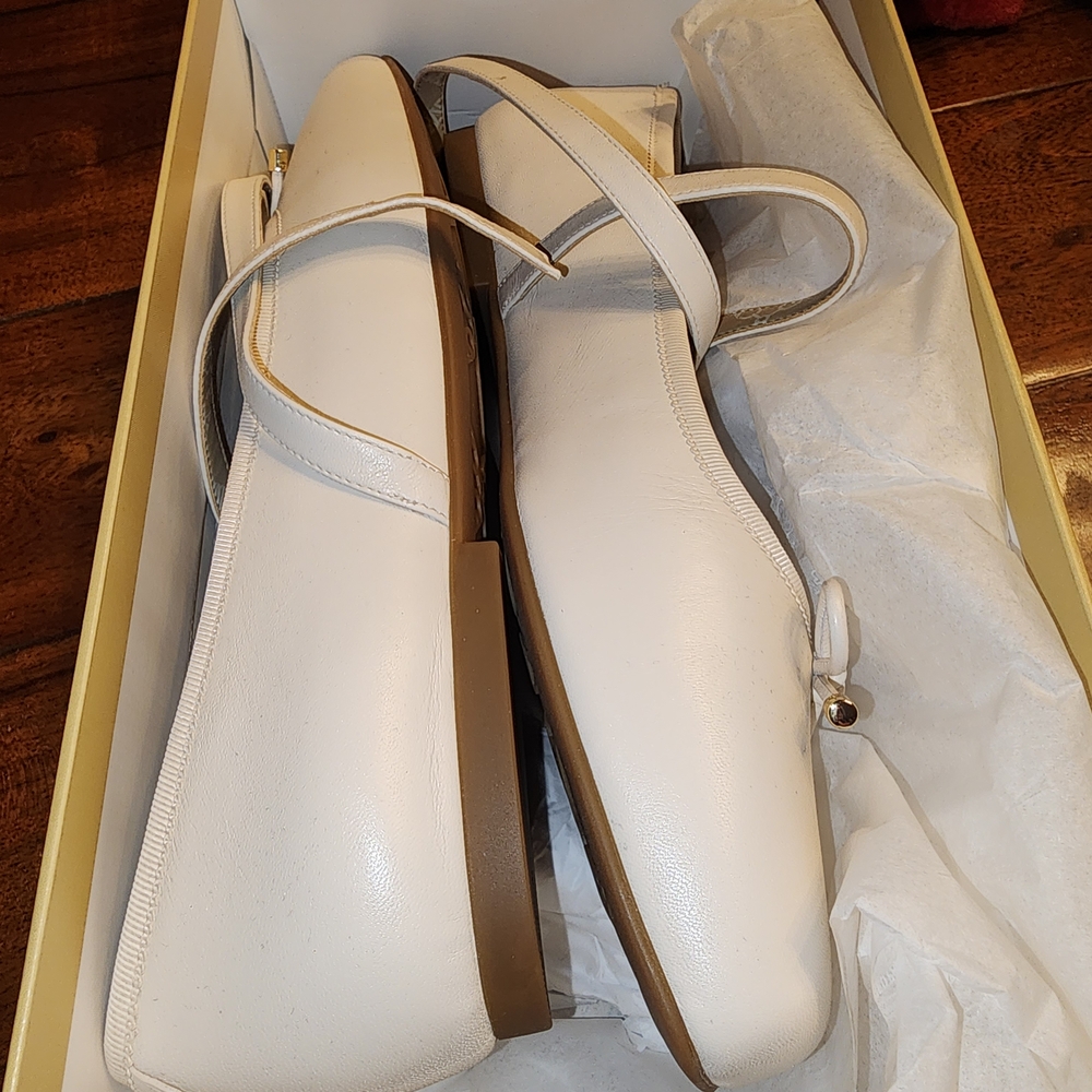 MICHAEL KORS Leather Lt Cream Ballet Flats Collette New In Box, Sz 10 Orig $145 - Picture 5 of 7